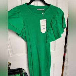 Zara Green Ruffle Sleeve Dress